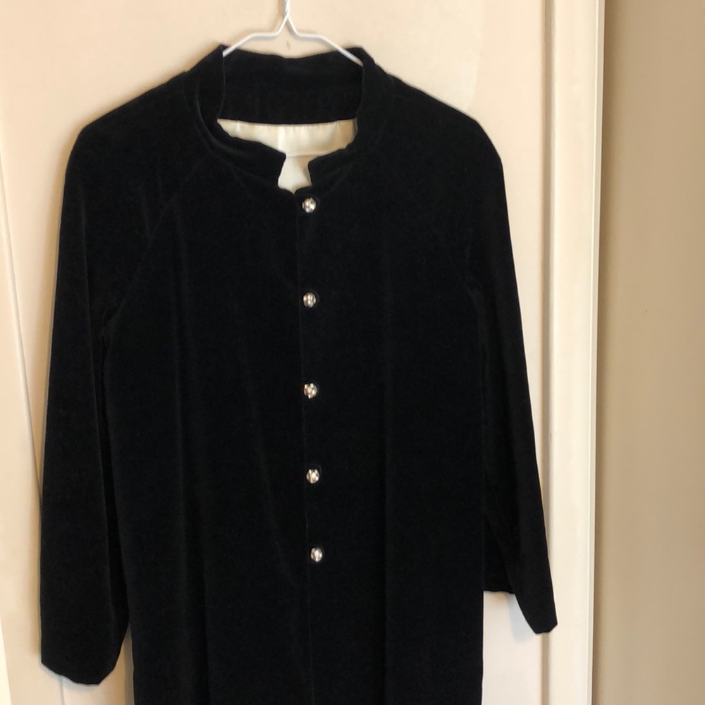 VINTAGE VELVET RHINESTONE BUTTON LINED COAT S-M - Picture 2 of 5